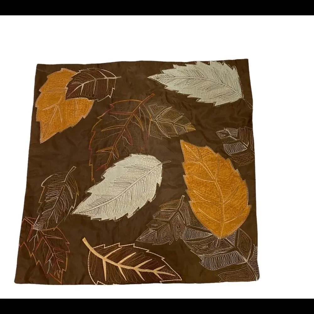 Pier 1 brown leaf embroidery square decorative pillow case